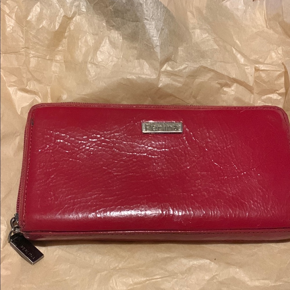 Perlina Red Leather Wallet with Zip-Around Closure